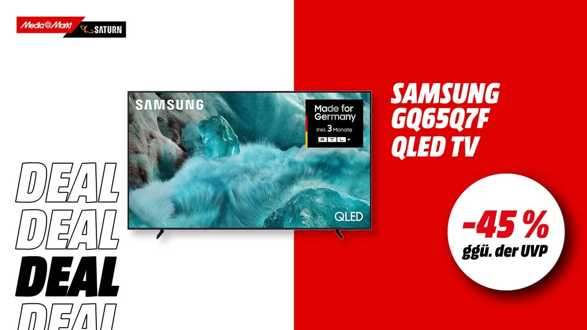 Samsung GQ65Q7F QLED TV, 65 Zoll, UHD 4K, Vision AI Smart TV – jetzt mit -45 % (ggü. der UVP) reduziert