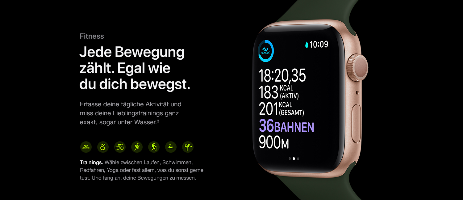 APPLE Watch Series 6 (GPS) 40mm Smartwatch Aluminium Fluorelastomer, 130 |  200 mm