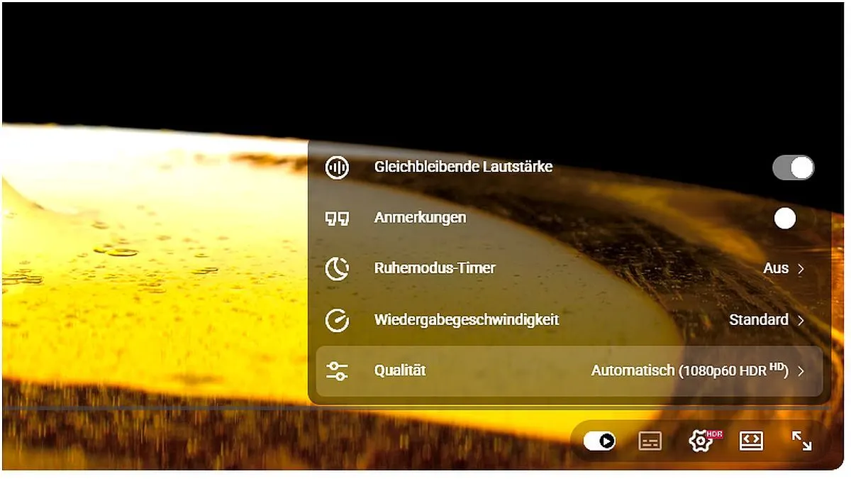 Ein HDR-Video-Screenshot mit HDR-Einstellungen auf YouTube.