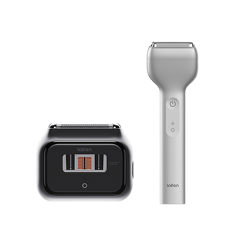 Weiß-graues Laifen IPL-Haarentfernungsgerät mit passender Ladestation im modernen Design.