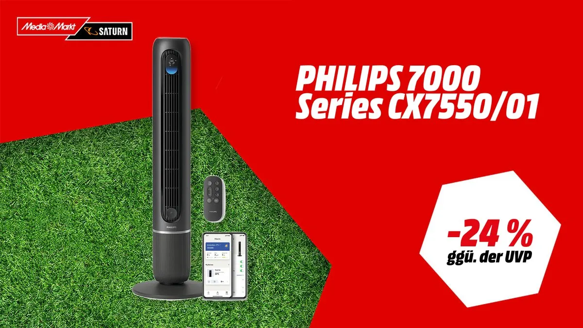 Philips CX7550/01 Smart Turmventilator in Dunkelgrau/Metall – WM-Angebot mit -24 % (ggü. der UVP)