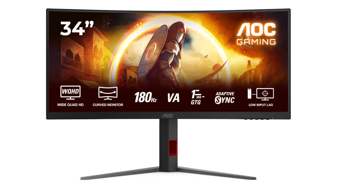 Der AOC CU34G4 steht vor weißem Hintergrund.