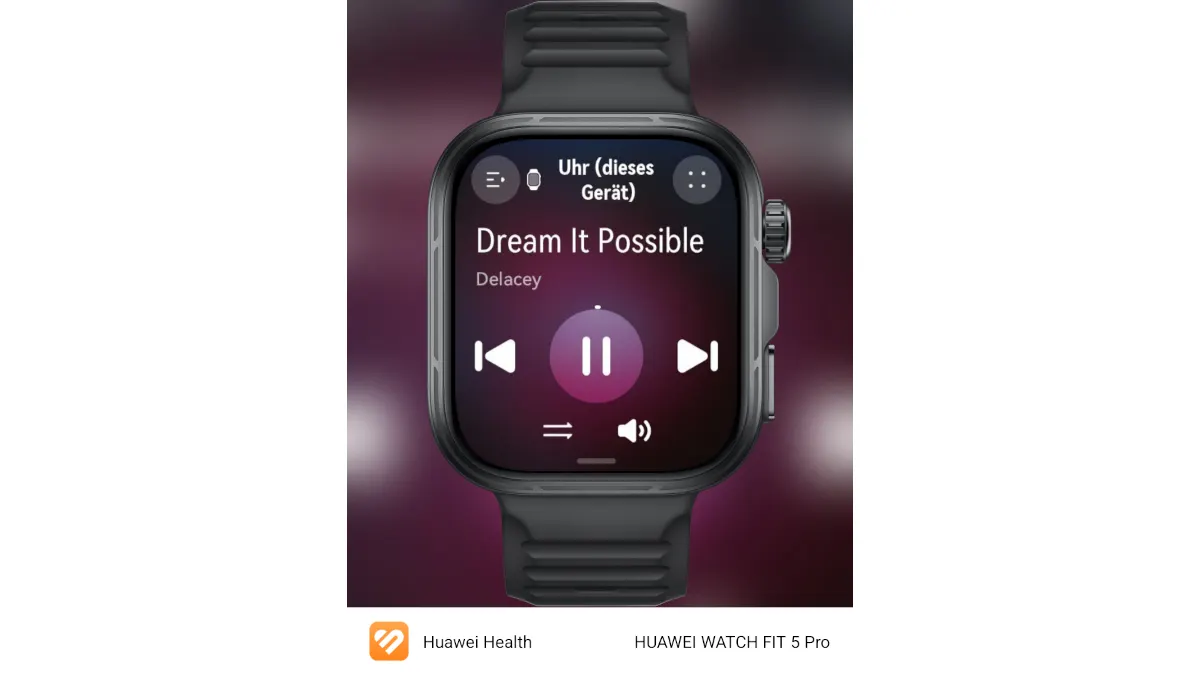 Ein Screenshot des Musikplayers auf der Huawei Watch Fit 5 Pro.