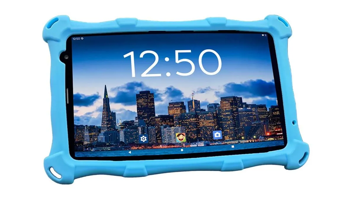 Das Kinder-Tablet AngelTech Pro Max vor weißem Hintergrund.