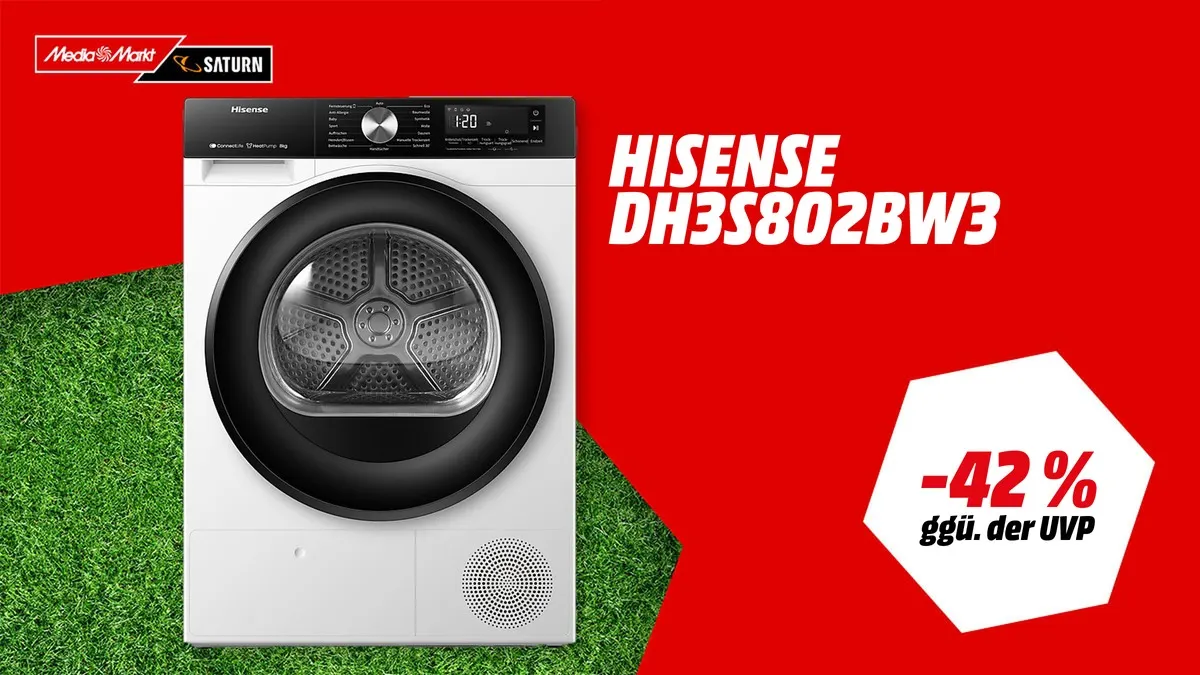 Hisense DH3S802BW3 Wärmepumpentrockner in Weiß – WM-Angebot mit -42 % (ggü. der UVP)