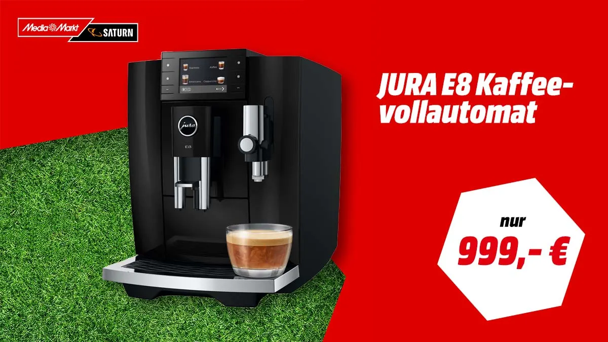 Der Jura E8 Kaffeevollautomat und Hinweis auf Aktionspreis 999,- €