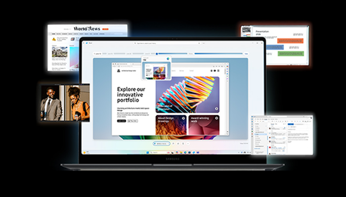 Ein Laptop zeigt mehrere geöffnete Fenster mit Websites, Diagrammen und Dateien auf schwarzem Hintergrund.