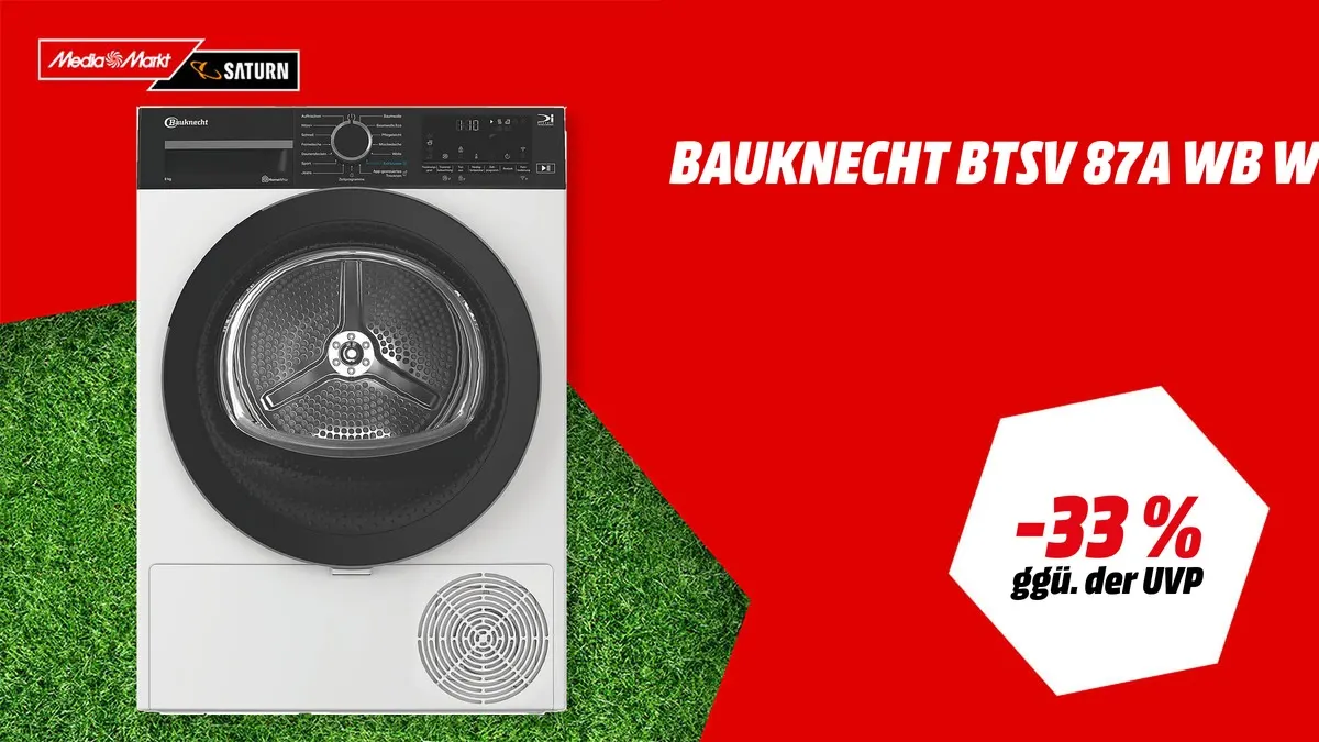 BAUKNECHT BTSV 87A WB Wärmepumpentrockner in Weiß – WM-Angebot mit -33 % (ggü. der UVP) Rabatt