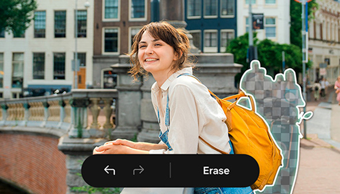 Praxisbeispiel des Objektradierers, der unerwünschte Personen im Hintergrund eines Fotos einrahmt und entfernt.