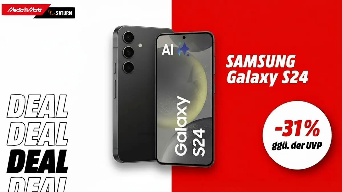 Das Samsung Galaxy S24 und Hinweis auf 31 Prozent Rabatt gegenüber der unverbindlichen Preisempfehlung.