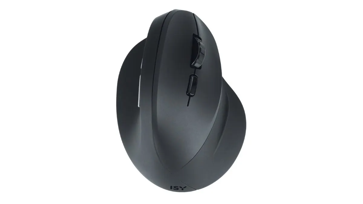Die vertikale PC-Maus ISY IEM-1001 von oben vor weißem Hintergrund.