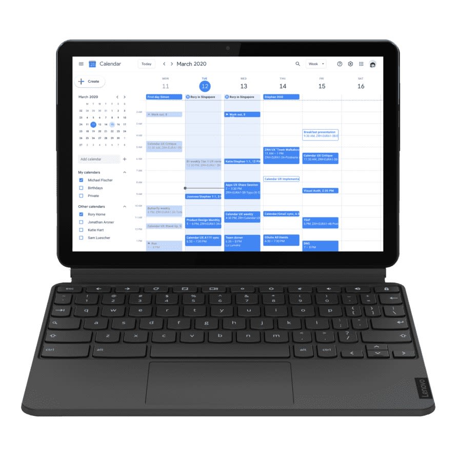 LENOVO IdeaPad Duet Chromebook mit dem Google Calender Interface