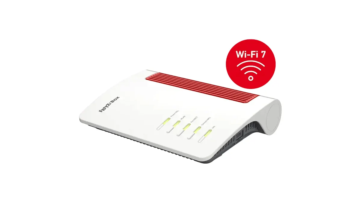 Bild von einer Fritzbox 7690 mit einem "Wi-Fi 7"-Icon. 
