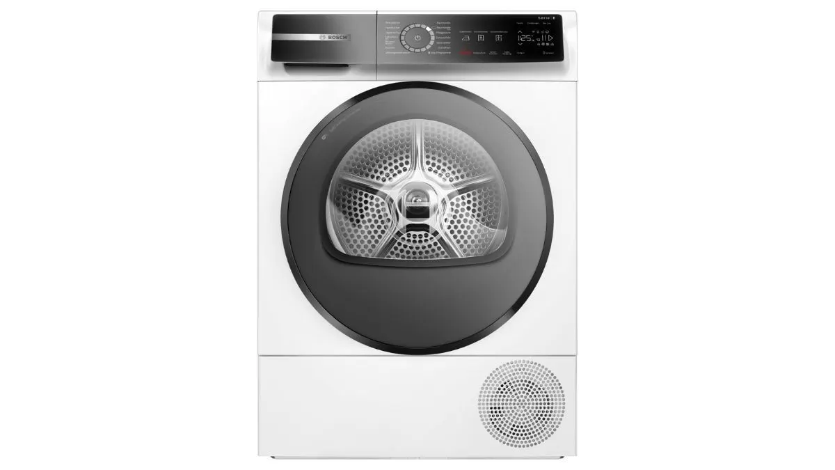 Der Wärmepumpentrockner Bosch WQB245B40 vor weißem Hintergrund.