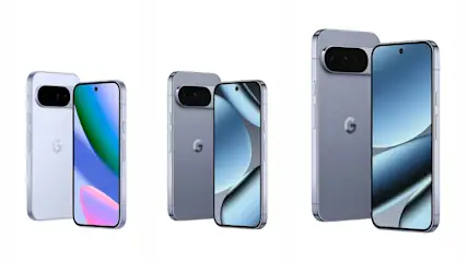 Das Google Pixel 10, das Pixel 10 Pro und das Pixel 10 Pro XL vor weißem Hintergrund.