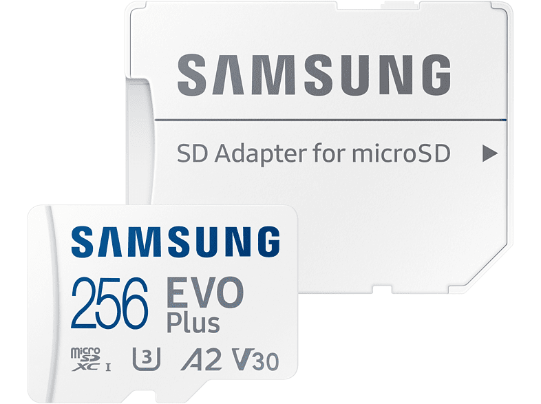 SAMSUNG EVO Plus Micro SDXC Speicherkarte Vorderansicht zusammen mit SD Adapter