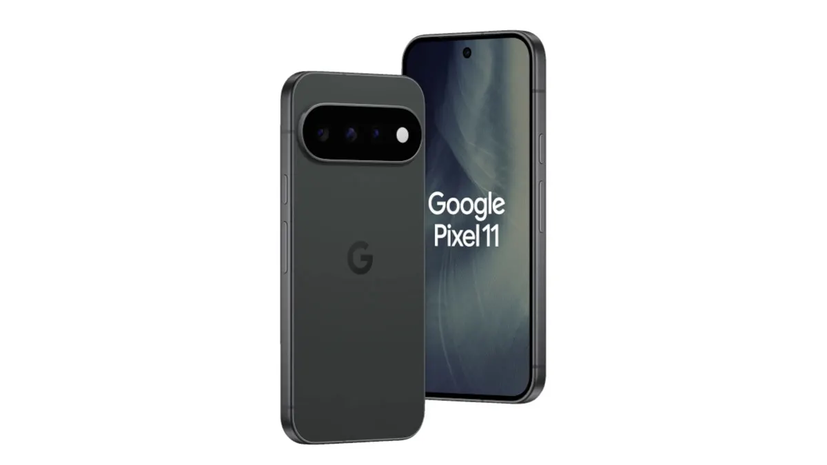Das Google Pixel 11 vor weißem Hintergrund.
