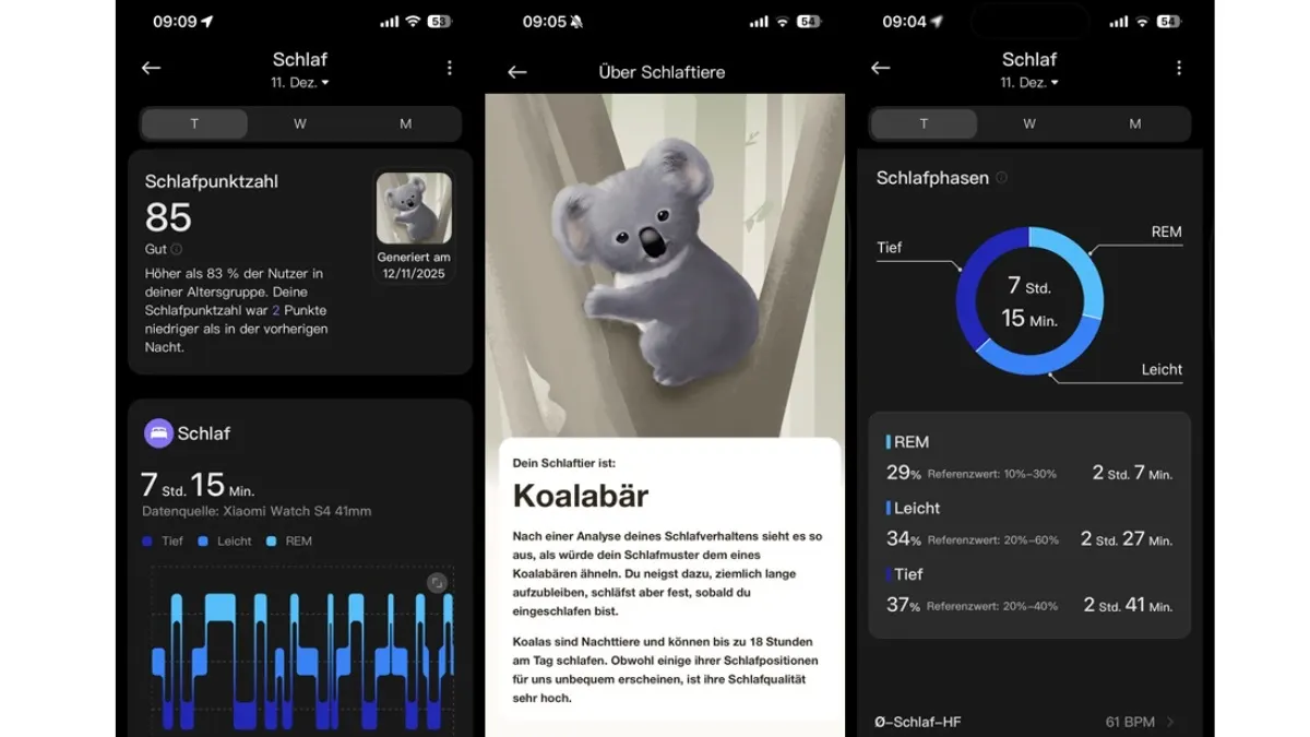 Die App Mi Fitness zeigt verschiedene Daten zum Schlaftracking an.