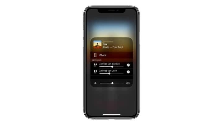 iPhone-Screenshot zeigt Audiofreigabe für AirPods (Pro).