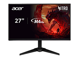 Acer Nitro 27 Zoll Gaming-Monitor mit 144Hz und Drachen-Motiv auf dem Display.