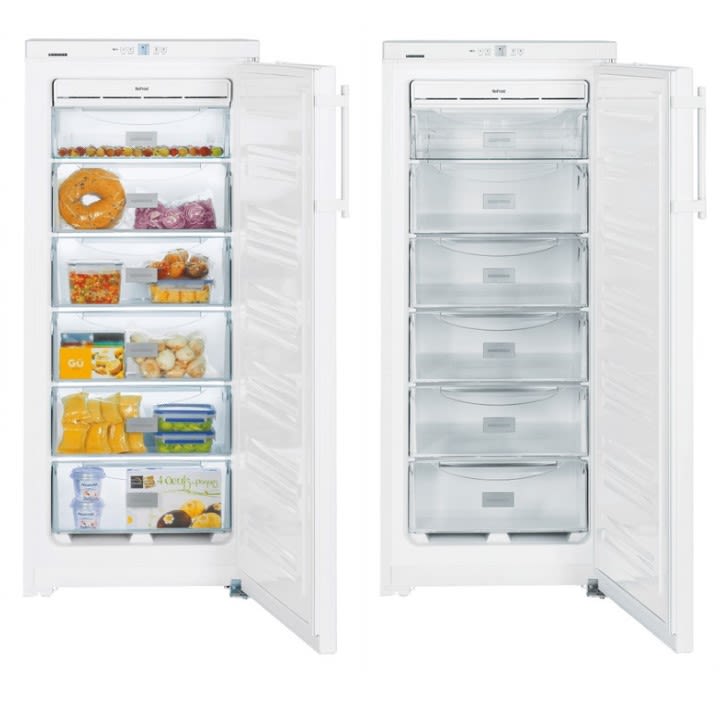 Kollage LIEBHERR GNw 1460-6 Gefrierschrank mit offener Tür einmal mit und einmal ohne Lebensmittel