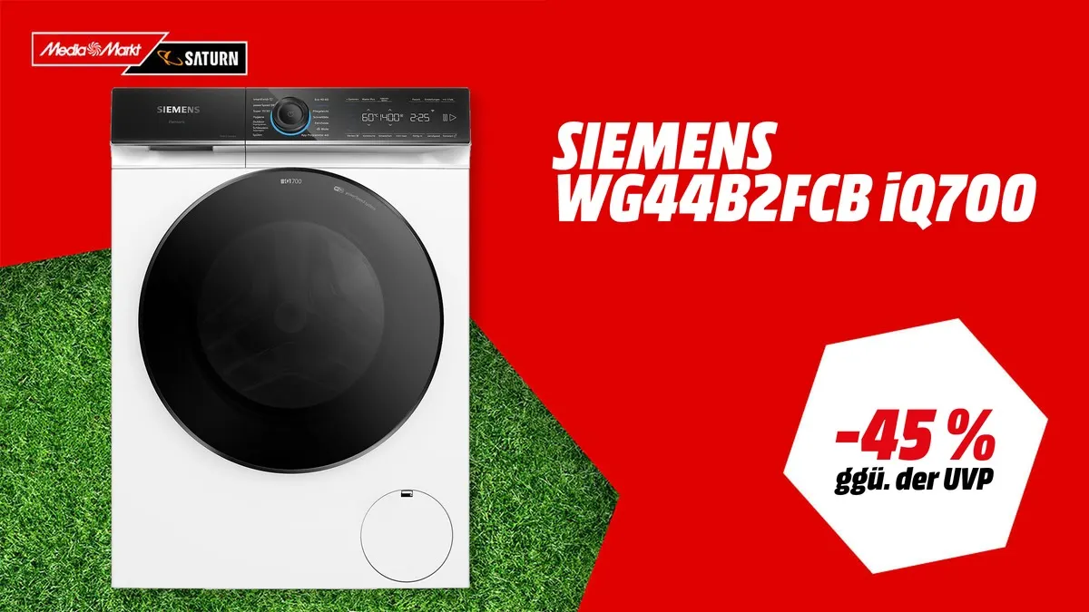 SIEMENS WG44B2FCB iQ700 Waschmaschine in Weiß — WM-Angebot mit -45 % (ggü. der UVP) bei MediaMarktSaturn