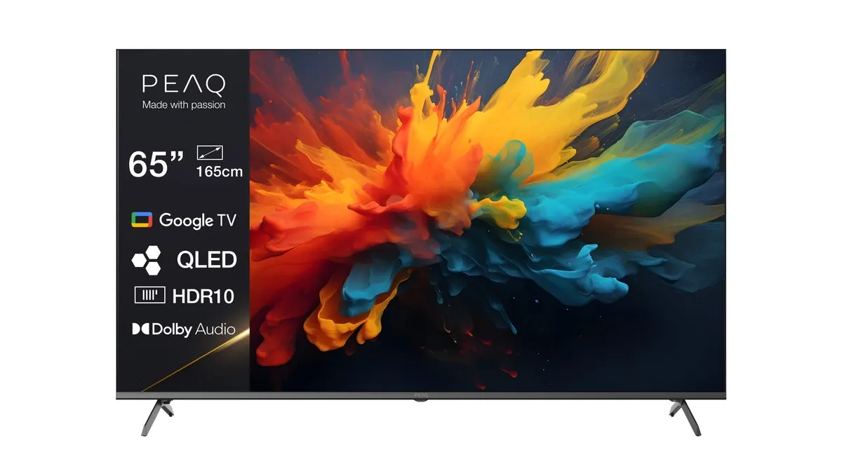 Der PEAQ PTV 65GQU-5025C vor einem weißen Hintergrund.