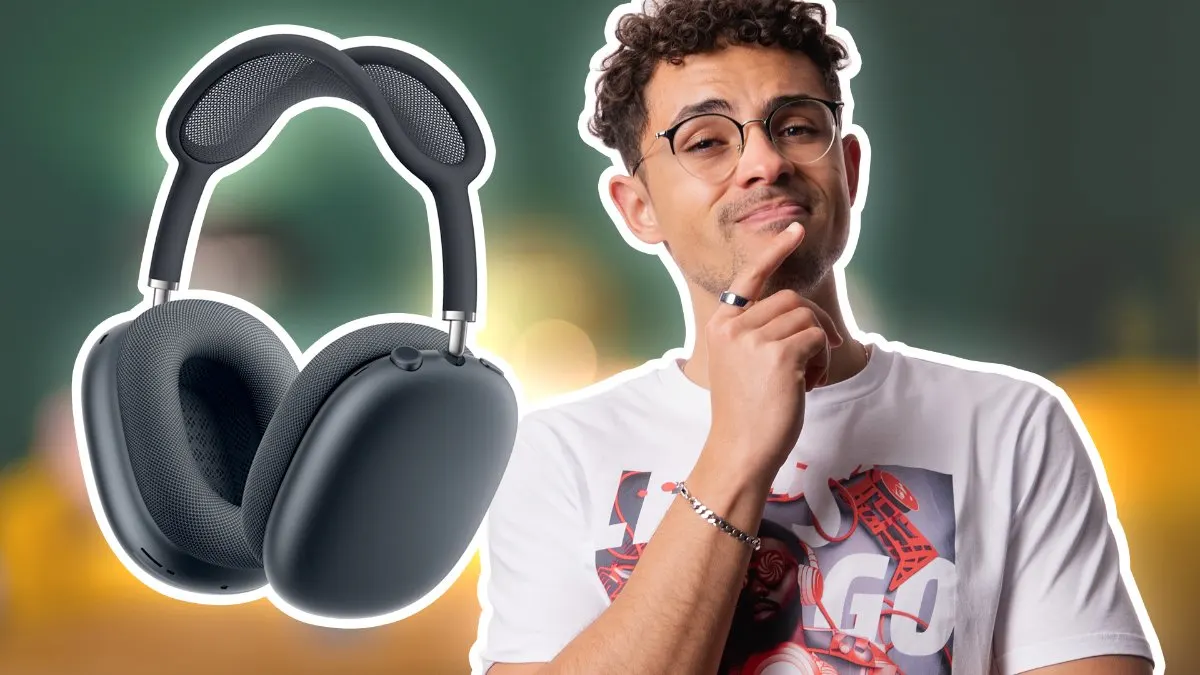 TURN ON Moderator Ilias mit nachdenklicher Geste neben den AirPods Max 2.