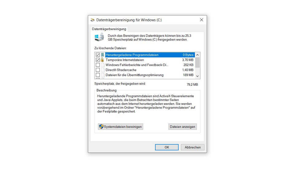 Ein Screenshot zeigt die Datenträgerbereinigung von Windows.