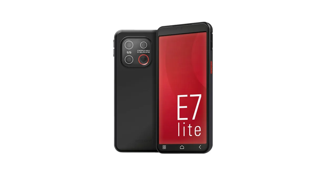 Vorder- und Rückseite des Smartphones Emporia Smart.7lite vor einem weißen Hintergrund.