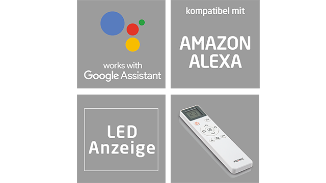 Das mobile Klimagerät KAC 14022 WLAN von KOENIC lässt sich sowohl mit Amazon Alexa als auch mit dem Google Assistant verbinden.