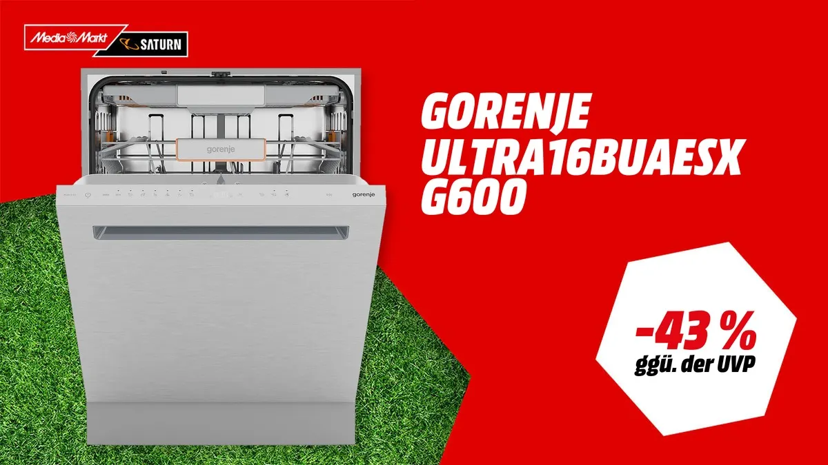 GORENJE ULTRA16BUAESX Geschirrspüler, unterbaufähig, 598 mm breit, Energieeffizienzklasse A, WM-Angebot bei MediaMarkt