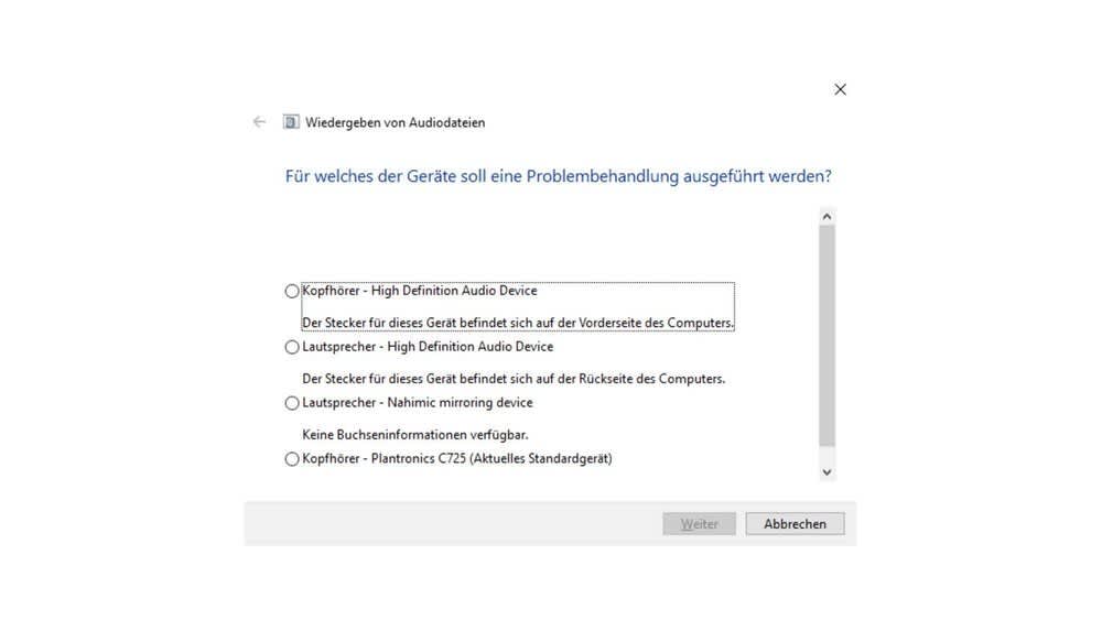 Audio-Problembehandelung in Windows 10