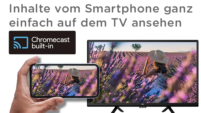 Der integrierte Chromecast built-in ermöglicht es Dir, Inhalte von Deinem Smartphone oder Tablet direkt auf dem Android TV abzuspielen.   Obendrein verfügt der TV über Bluetooth.