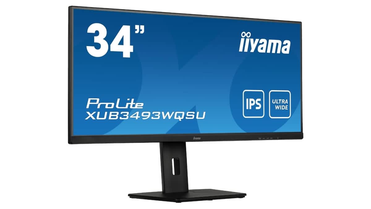 Der Iiyama XUB3493WQSU-B5 Ultrawide-Monitor vor weißem Hintergrund.