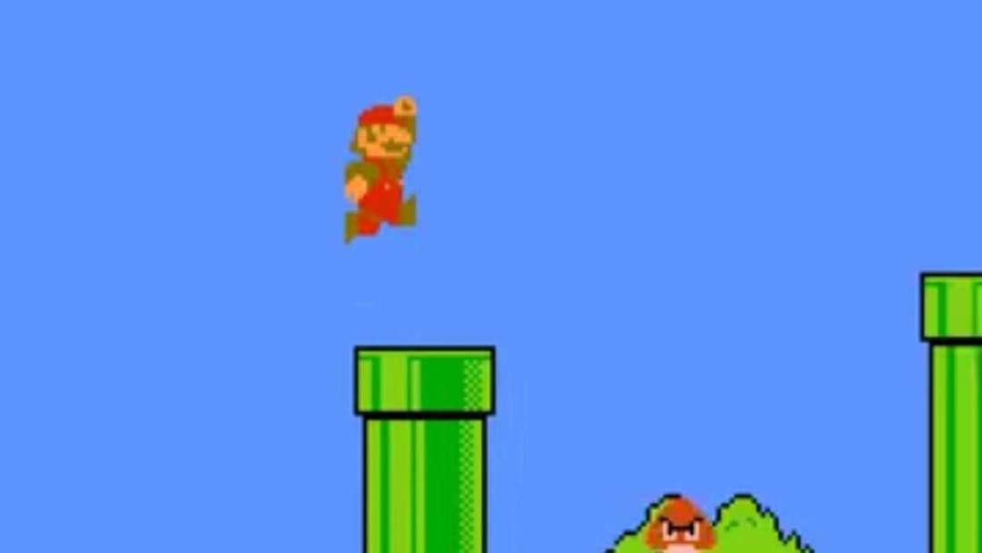 Ein Screenshot zeigt Gameplay in „Super Mario Bros“.