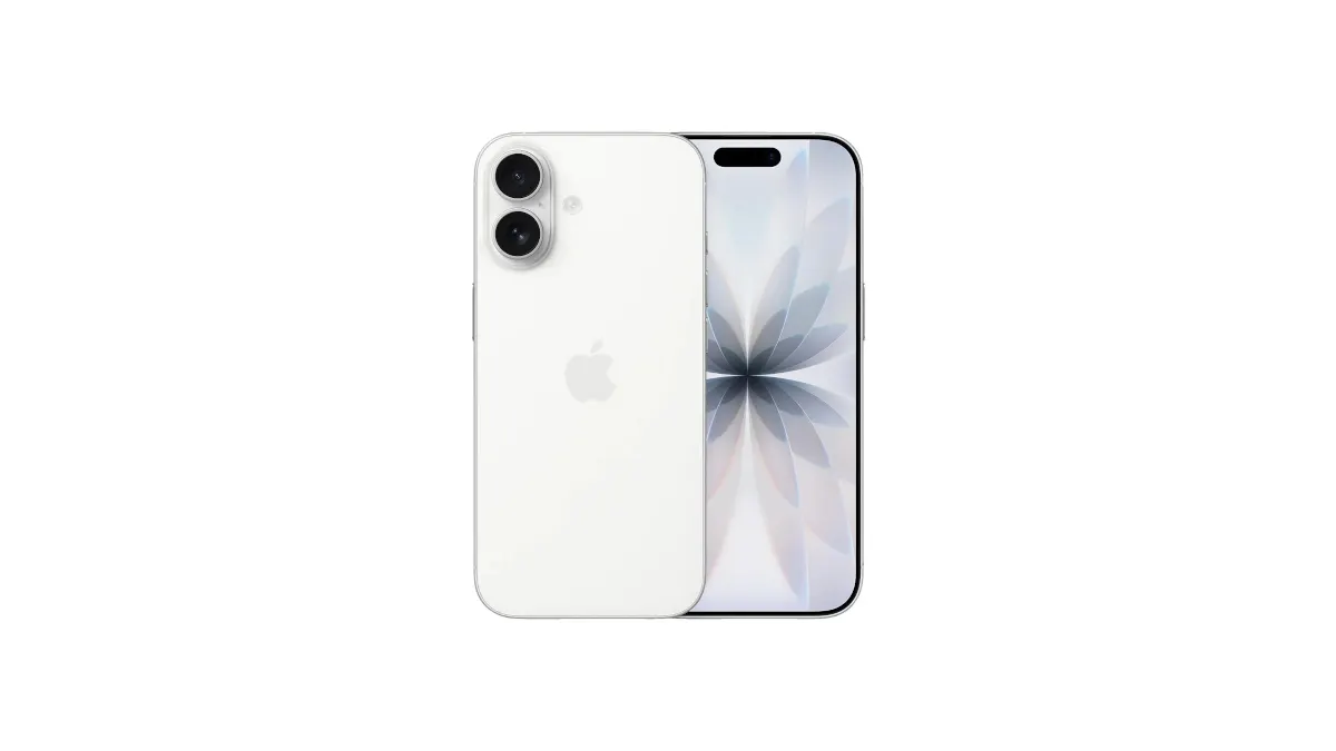 Die Vorder- und Rückseite des iPhone 17 in Weiß.