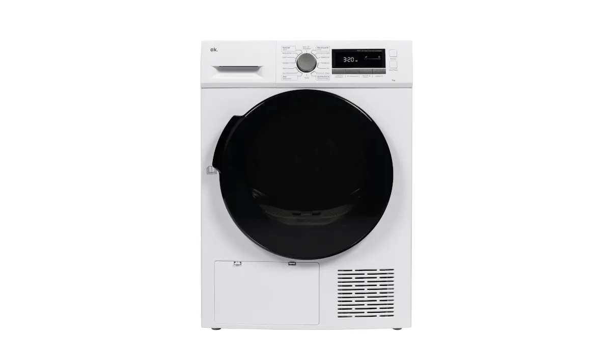 Der Wärmepumpentrockner OK. OTD 7342 D vor einem weißen Hintergrund.