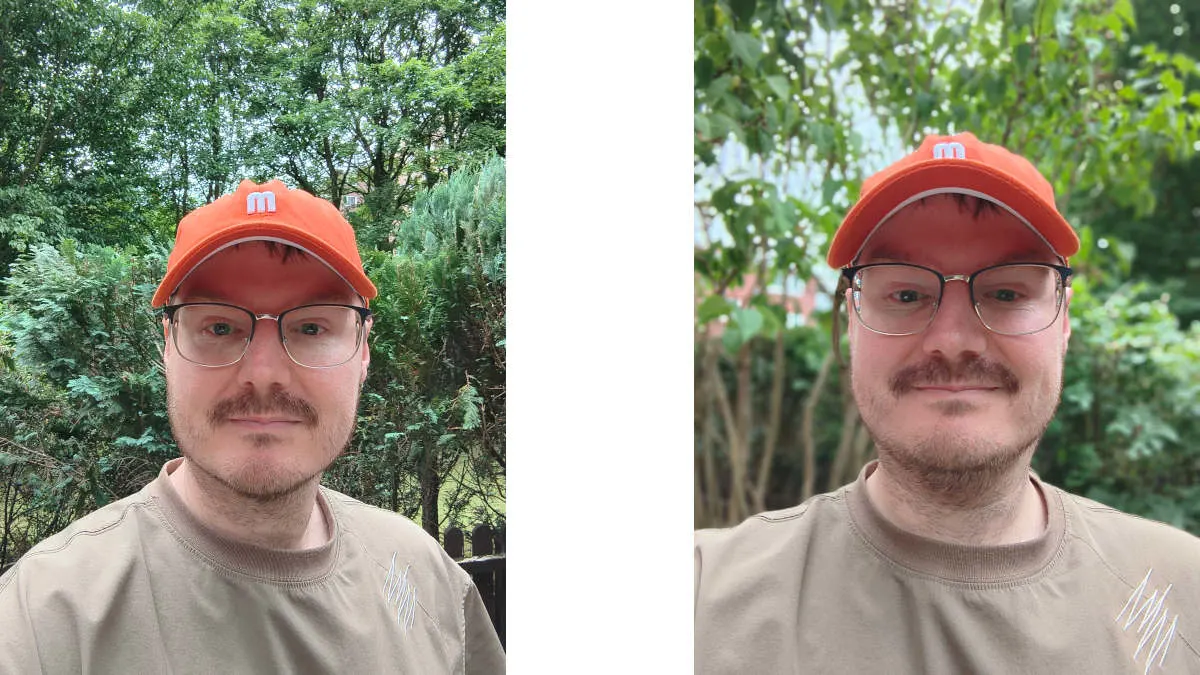 Zwei Selfies von Michael mit und ohne Unschärfeeffekt.