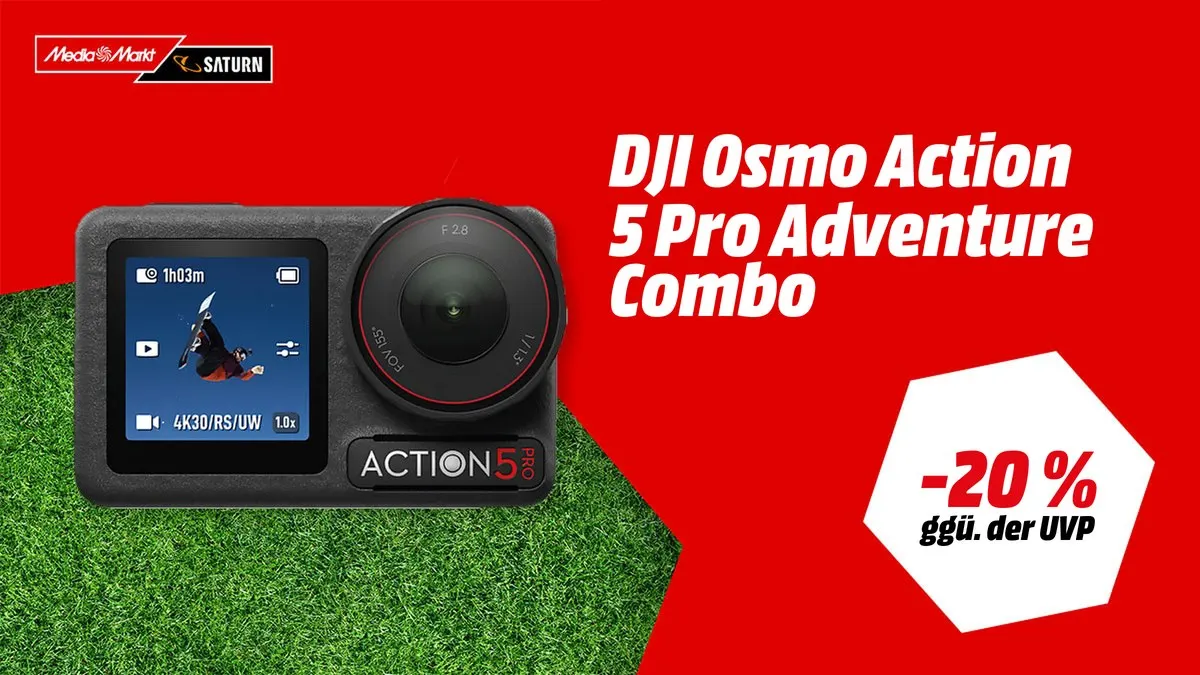 DJI Osmo Action 5 Pro Action Kamera in der Adventure Combo – zur Fußball-WM 2026 mit -20 % (ggü. der UVP) reduziert