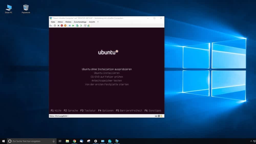 Ubuntu läuft als virtuelle Maschine in Windows 10.