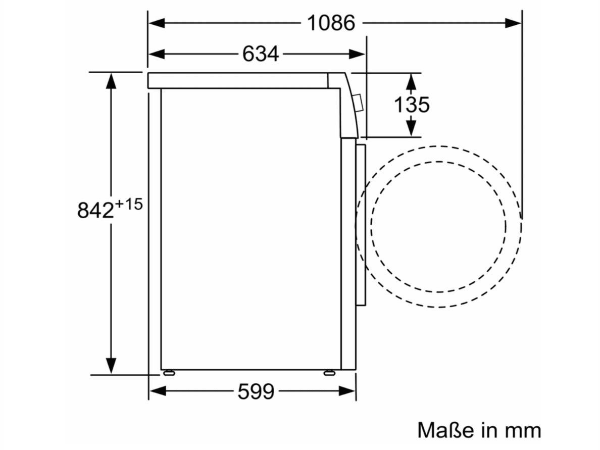 Kích thước của máy sấy bơm nhiệt SIEMENS WT47XMA1 IQ700 cao x rộng x sâu: 84.2 cm x 59.8 cm x 61.3 cm