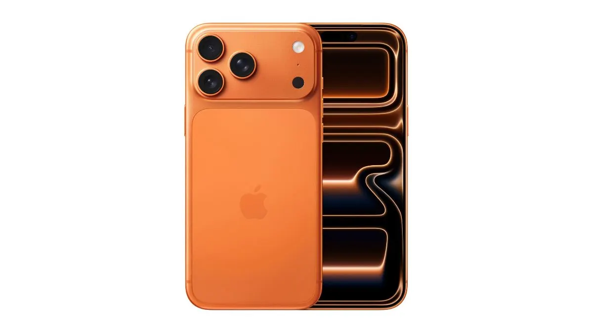 Vorder- und Rückseite des Smartphones Apple iPhone 17 Pro Max vor weißem Hintergrund.