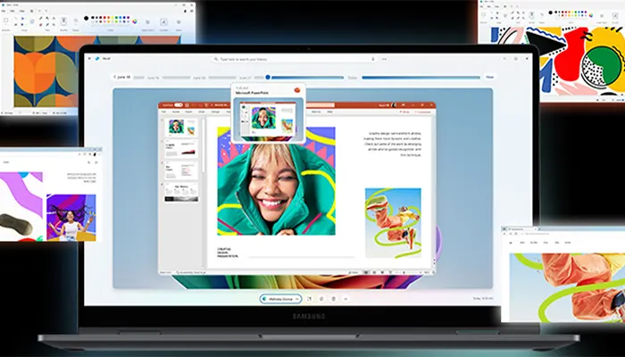 Ein Laptop zeigt mehrere geöffnete Fenster mit verschiedenen Dokumenten und Grafikdesigns auf dem Bildschirm.