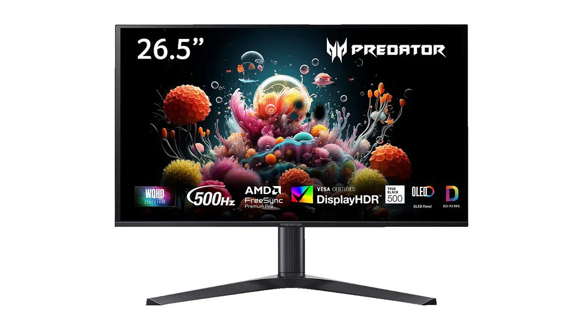 Der Acer Predator X27U F5 von vorn vor weißem Hintergrund.