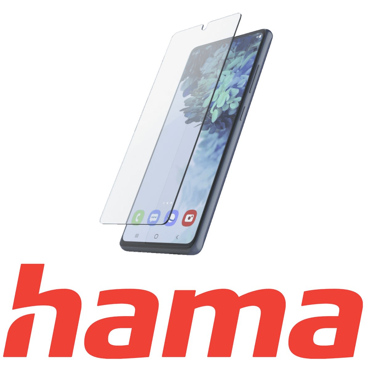 Das hama Logo und das HAMA Premium Crystal Glass Schutzglas Samsung Galaxy S20 FE auf dem Handy 