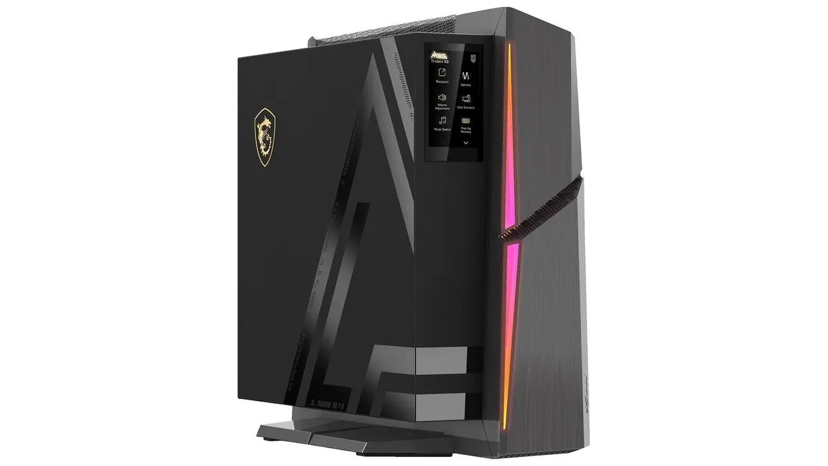 Der MSI MEG Trident X2 Gaming-PC vor weißem Hintergrund.