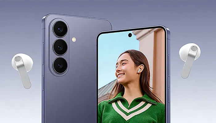 Collage des Galaxy S26, des Galaxy S26+ und der Galaxy Buds4.