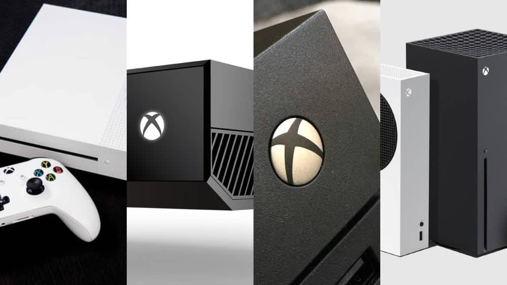 Verschiedene Xbox-Generationen auf einem Bild.