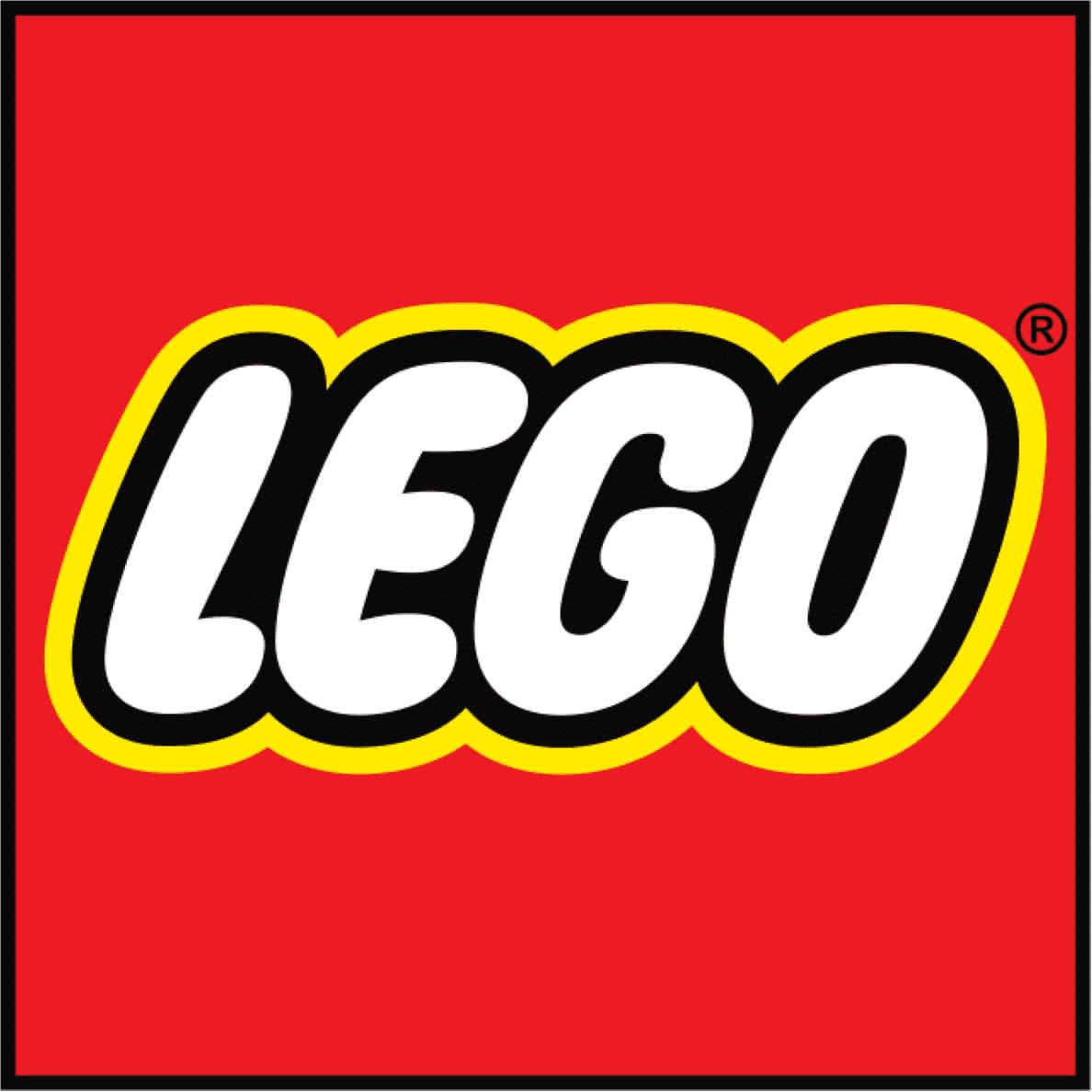 Darstellung des LEGO Logos auf rotem Grund